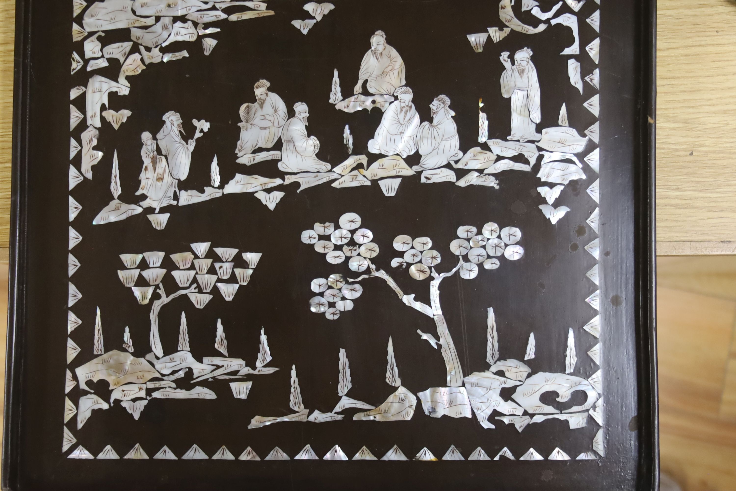 A Chinese mother of pearl inlaid papier mache tray, 60 x 39cm